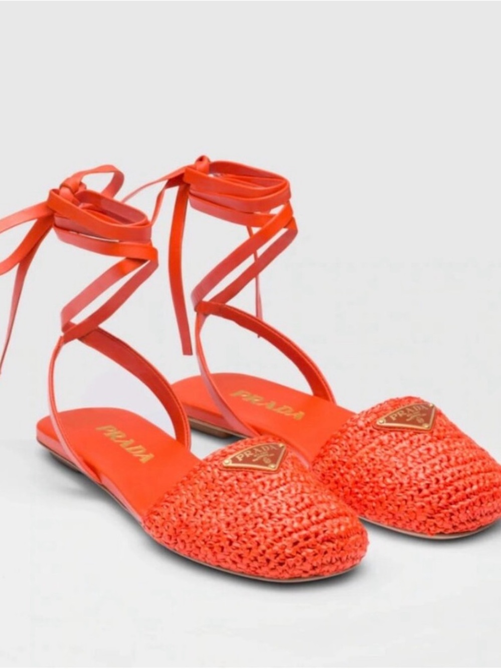 Prada Women’s Orange Raffia Lace-Up Flat Espadrilles Authentic NIB Size 5